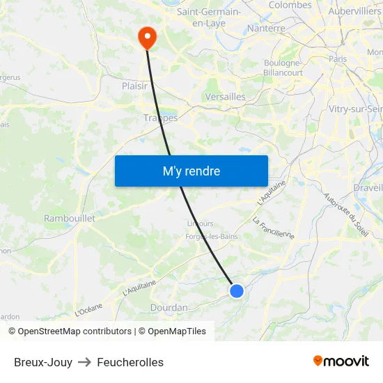 Breux-Jouy to Feucherolles map