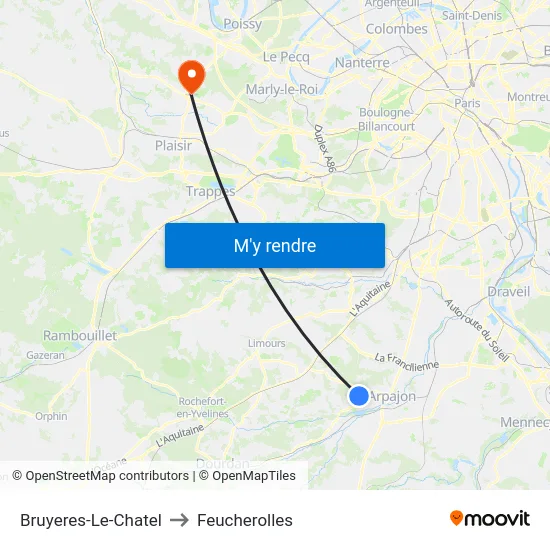 Bruyeres-Le-Chatel to Feucherolles map