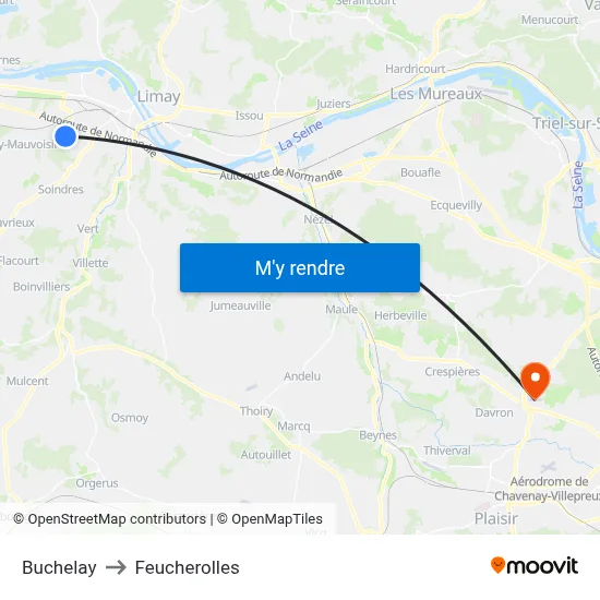 Buchelay to Feucherolles map