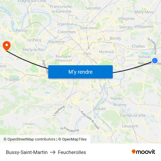 Bussy-Saint-Martin to Feucherolles map