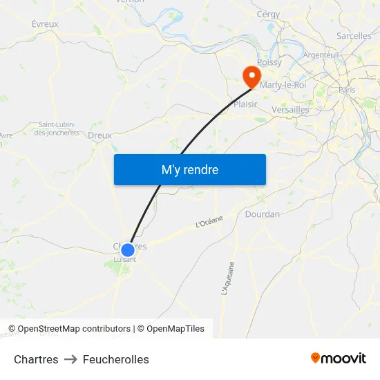 Chartres to Feucherolles map