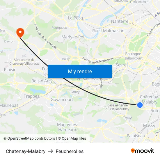 Chatenay-Malabry to Feucherolles map