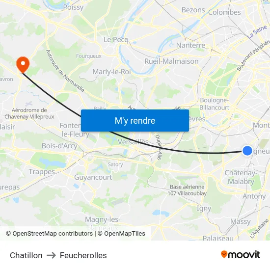 Chatillon to Feucherolles map