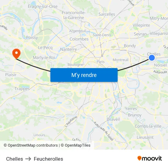 Chelles to Feucherolles map