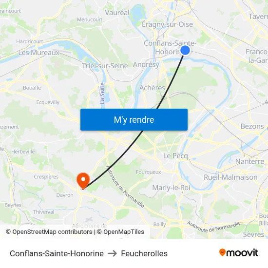 Conflans-Sainte-Honorine to Feucherolles map