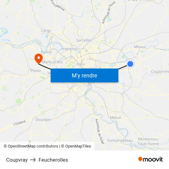 Coupvray to Feucherolles map