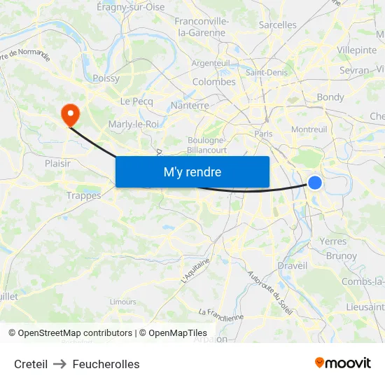 Creteil to Feucherolles map