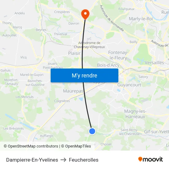 Dampierre-En-Yvelines to Feucherolles map