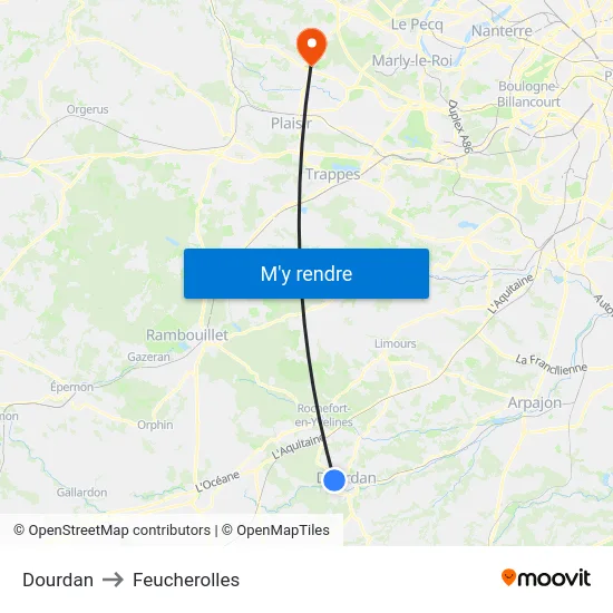 Dourdan to Feucherolles map