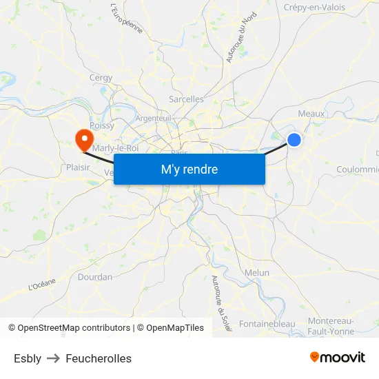 Esbly to Feucherolles map