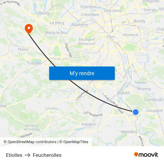 Etiolles to Feucherolles map