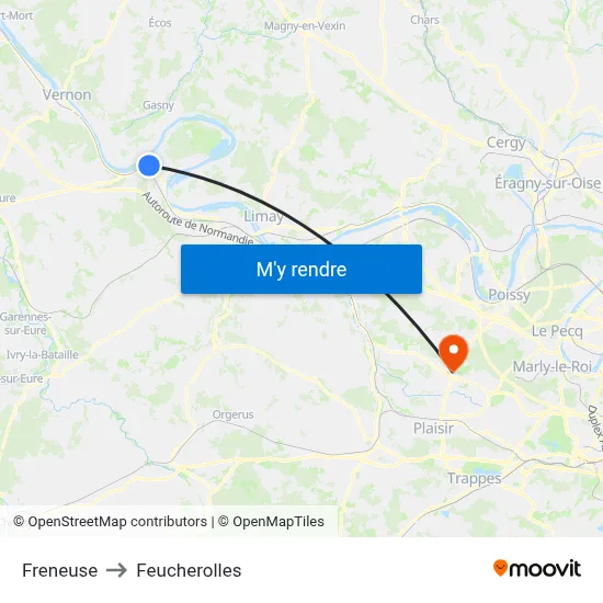 Freneuse to Feucherolles map
