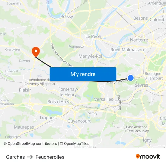 Garches to Feucherolles map