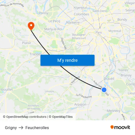 Grigny to Feucherolles map