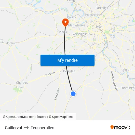 Guillerval to Feucherolles map