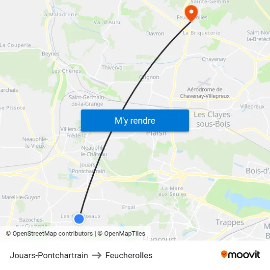 Jouars-Pontchartrain to Feucherolles map
