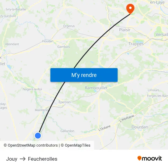 Jouy to Feucherolles map
