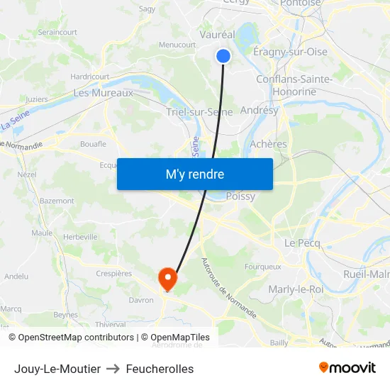 Jouy-Le-Moutier to Feucherolles map