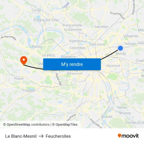 Le Blanc-Mesnil to Feucherolles map