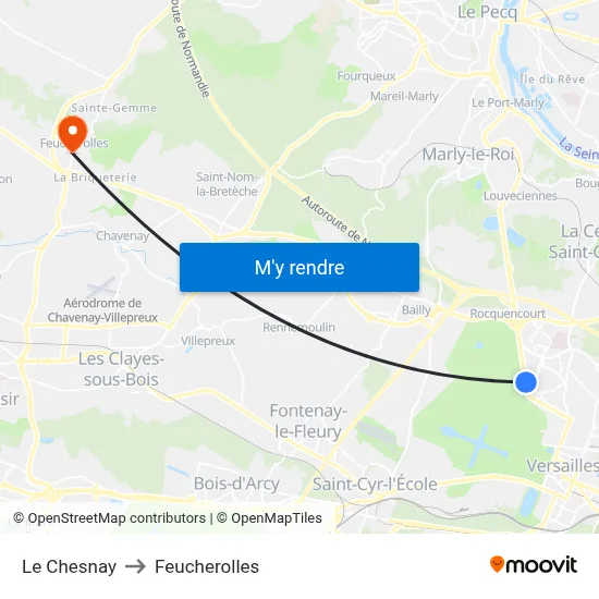 Le Chesnay to Feucherolles map