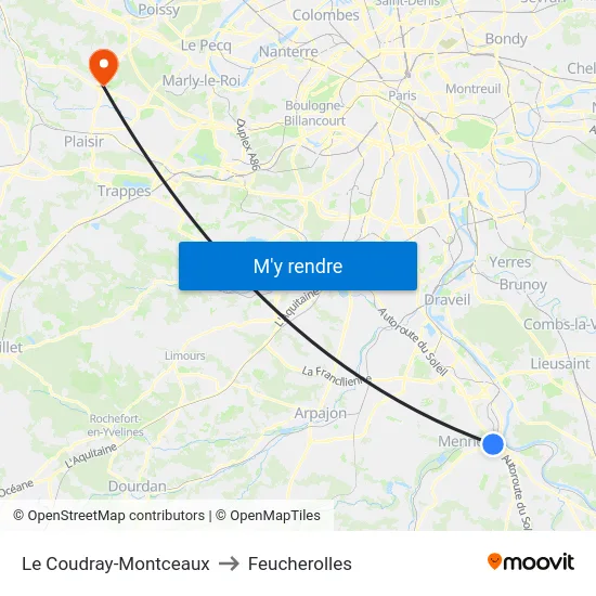 Le Coudray-Montceaux to Feucherolles map