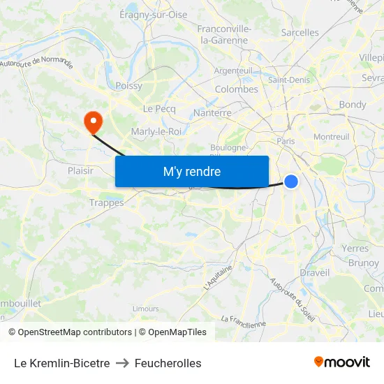 Le Kremlin-Bicetre to Feucherolles map