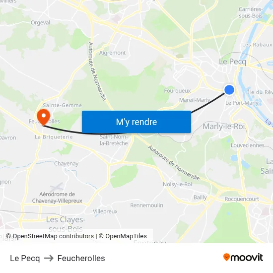 Le Pecq to Feucherolles map