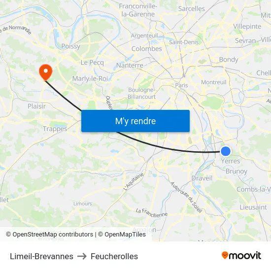 Limeil-Brevannes to Feucherolles map