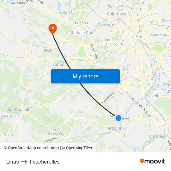 Linas to Feucherolles map