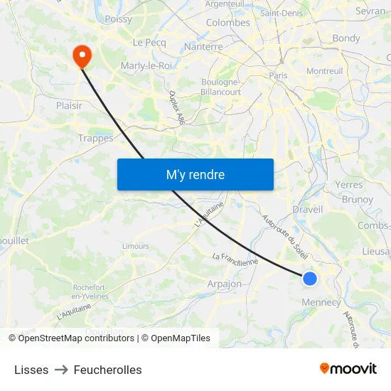 Lisses to Feucherolles map