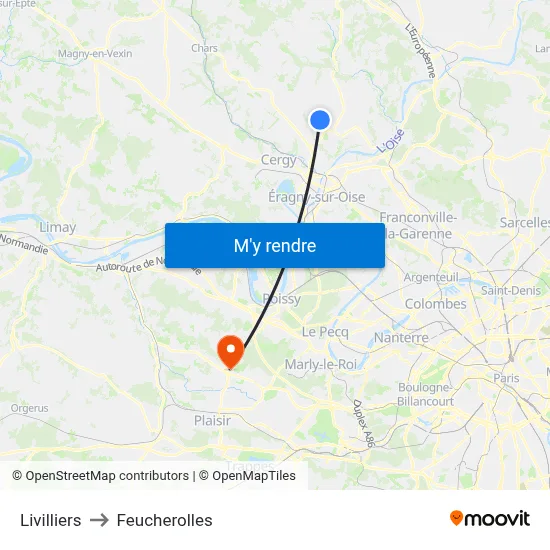 Livilliers to Feucherolles map