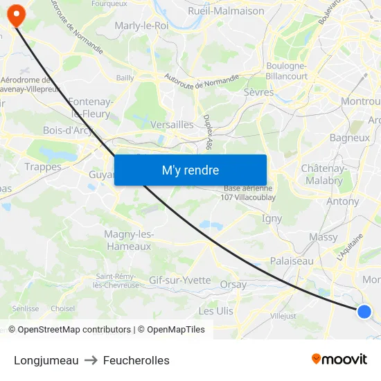 Longjumeau to Feucherolles map