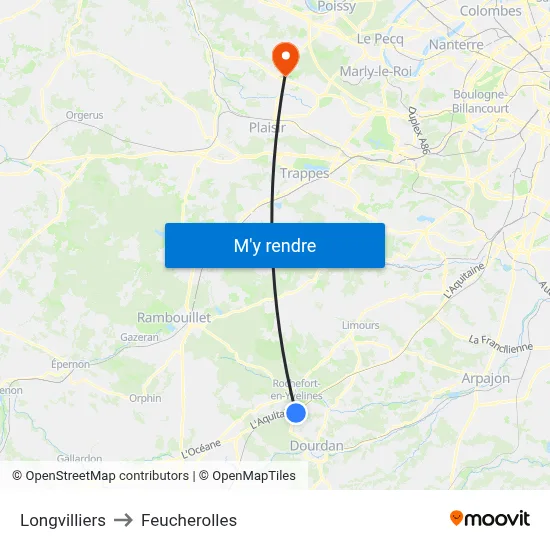 Longvilliers to Feucherolles map