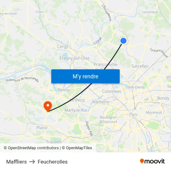 Maffliers to Feucherolles map