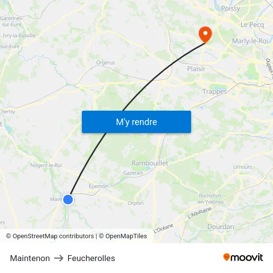 Maintenon to Feucherolles map