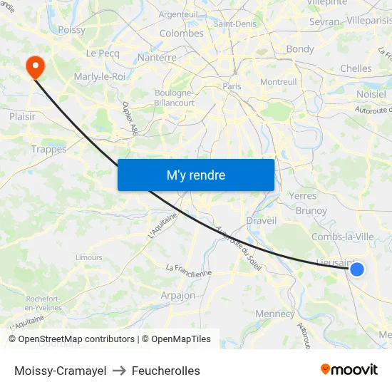 Moissy-Cramayel to Feucherolles map