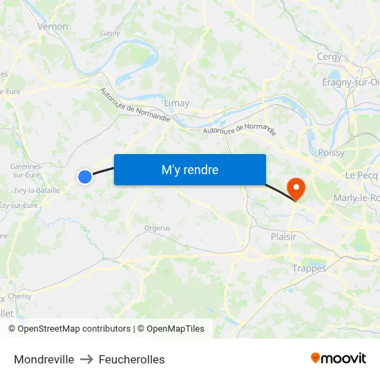 Mondreville to Feucherolles map
