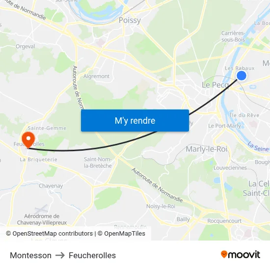 Montesson to Feucherolles map