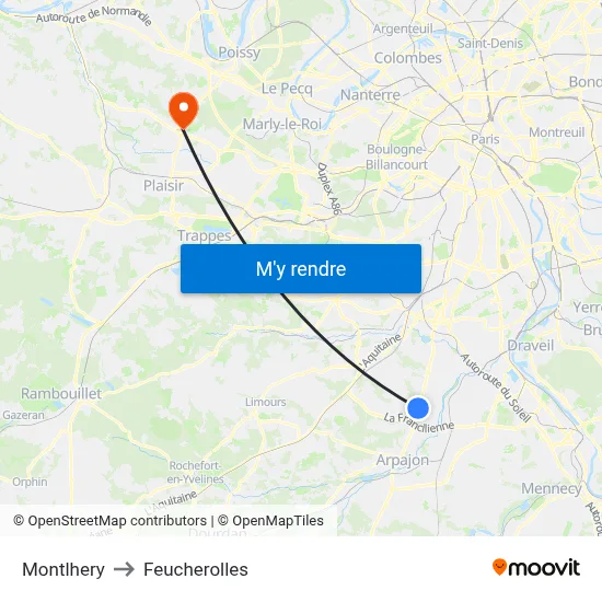 Montlhery to Feucherolles map