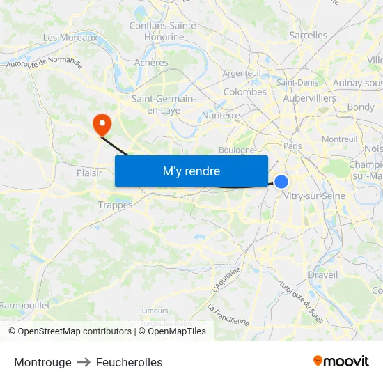 Montrouge to Feucherolles map