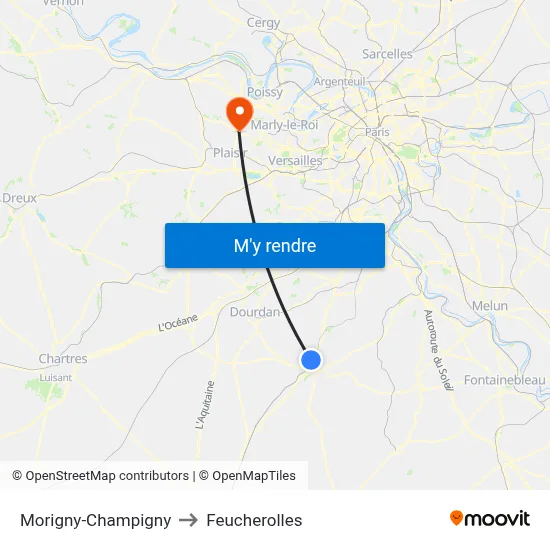 Morigny-Champigny to Feucherolles map