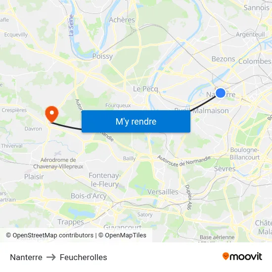 Nanterre to Feucherolles map