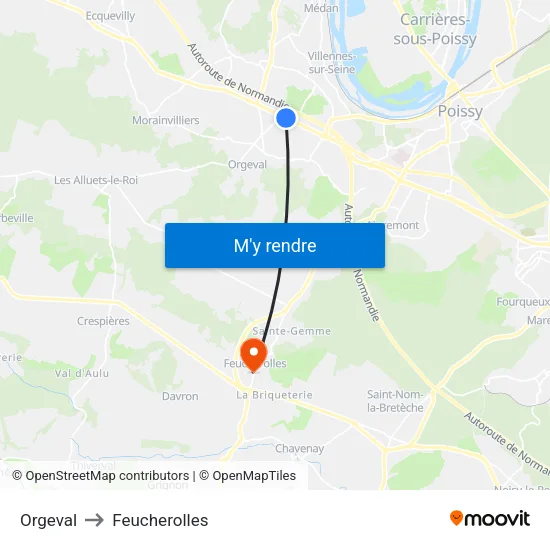 Orgeval to Feucherolles map