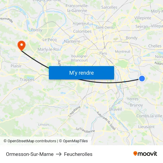Ormesson-Sur-Marne to Feucherolles map