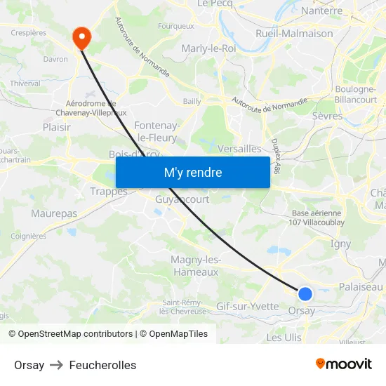 Orsay to Feucherolles map