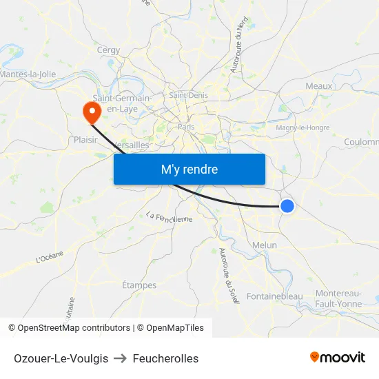Ozouer-Le-Voulgis to Feucherolles map