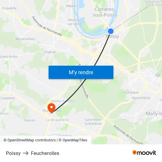 Poissy to Feucherolles map