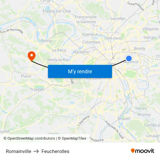 Romainville to Feucherolles map