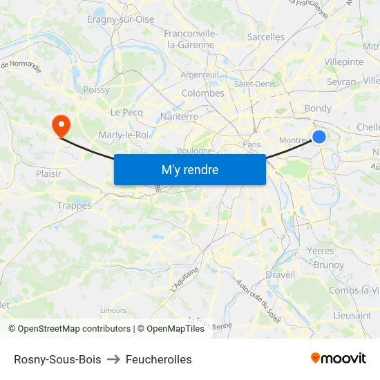 Rosny-Sous-Bois to Feucherolles map
