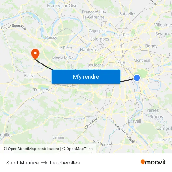 Saint-Maurice to Feucherolles map